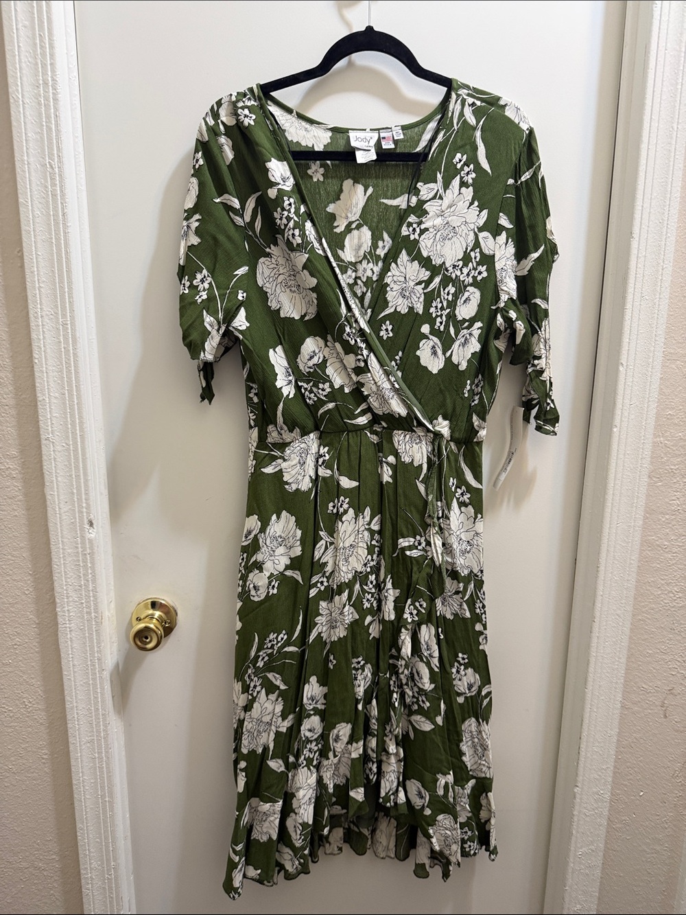 Joey Olive Green Floral Wrap Midi Dress